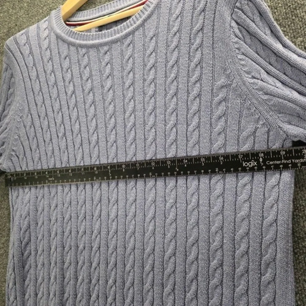 Tommy Hilfiger Womens Light Blue 100%Cotton Cable Knit Crew Neck Sweater